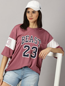 RodZen Printed, Typography Women Round Neck Pink T-Shirt