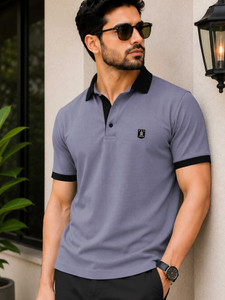 VeBNoR Solid Men Polo Neck Grey T-Shirt