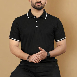 true habit Colorblock Men Polo Neck Black T-Shirt