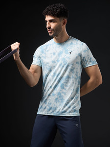 TECHNOSPORT Printed Men Crew Neck Light Blue, White T-Shirt