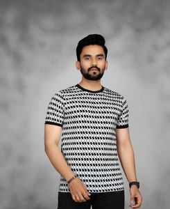 sti Printed Men Round Neck White, Black T-Shirt