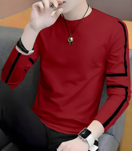 Jaqque Solid Men Mandarin Collar Maroon T-Shirt