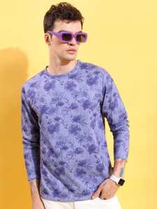 KETCH Floral Print Men Round Neck Purple T-Shirt