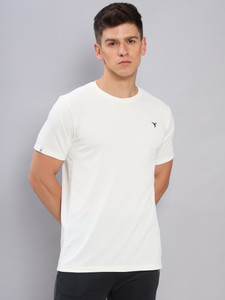 TECHNOSPORT Solid Men Round Neck White T-Shirt