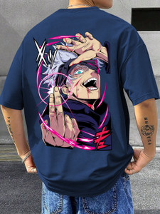 Dazzle Fashion Graphic Print Men Round Neck Navy Blue T-Shirt