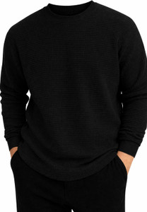 TEEMEX Solid Men Round Neck Black T-Shirt