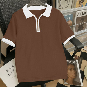 KAJARU Self Design Men Polo Neck Brown, White T-Shirt