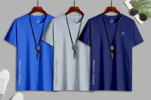 SUPERSQUAD Printed Men Round Neck Blue, Grey, Dark Blue T-Shirt