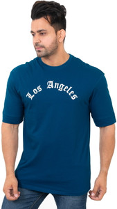 E-MAX Typography Men Round Neck Dark Blue T-Shirt