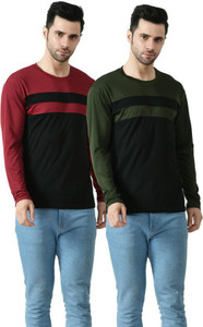 Dam Colorblock Men Round Neck Multicolor T-Shirt