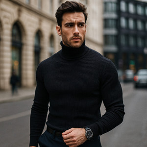 Toura Striped Men High Neck Black T-Shirt