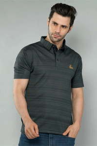 Stellers Solid Men Polo Neck Black T-Shirt