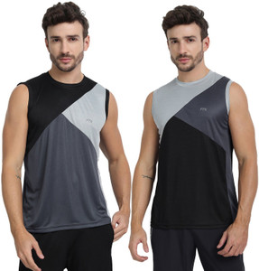 FTX Solid Men Round Neck Black, Grey T-Shirt