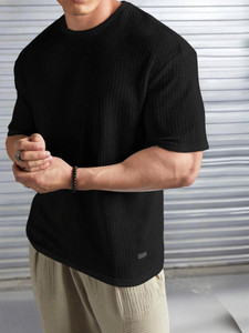 Stockton Printed Men Round Neck Black T-Shirt