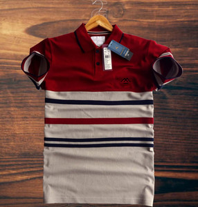 Magneto Colorblock Men Polo Neck Maroon T-Shirt