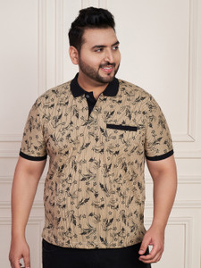 Austivo Printed Men Polo Neck Beige T-Shirt