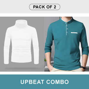 AUSK Solid Men Mandarin Collar White, Blue T-Shirt