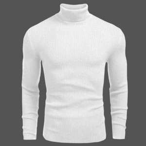 CLOSWIF Striped Men High Neck White T-Shirt