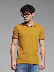 JACK & JONES Solid Men Polo Neck Yellow T-Shirt