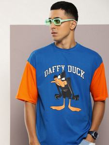 Kook N Keech Printed Men Round Neck Navy Blue T-Shirt