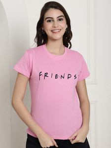 FRIENDS by DreamBe Printed, Typography Women Round Neck Pink T-Shirt