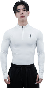 Athflex Solid Men High Neck White T-Shirt