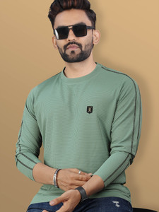 VeBNoR Self Design Men Round Neck Light Green T-Shirt