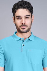 Triptee Printed Men Polo Neck Light Blue T-Shirt