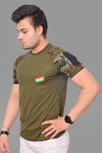 Dupex Solid Men Round Neck Green T-Shirt