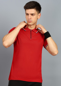 DyrectDeals Solid Men Polo Neck Red T-Shirt