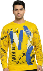Bhadawar Creations Printed Men Round Neck Yellow T-Shirt