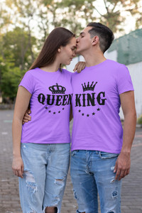 JH MART Graphic Print Couple Round Neck Purple T-Shirt