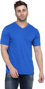 BEYOU FASHION Solid Men V Neck Blue T-Shirt