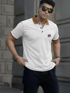 Mameru Solid Men Polo Neck White T-Shirt