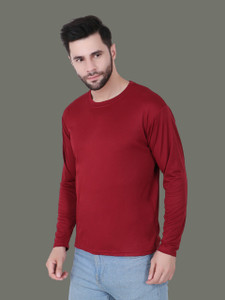 FABSHORE Solid Men Round Neck Maroon T-Shirt