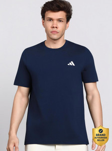 ADIDAS Solid Men Round Neck Blue T-Shirt