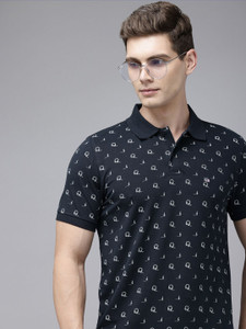 Arrow Sport Printed Men Polo Neck Blue T-Shirt
