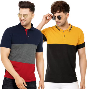 Leotude Colorblock Men Polo Neck Multicolor T-Shirt