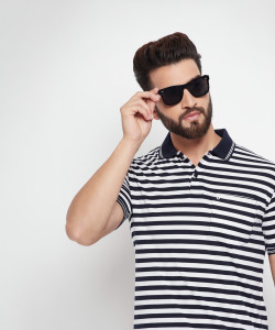 UNNIBERRY Striped Men Polo Neck Black, White T-Shirt