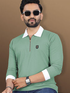 VeBNoR Self Design Men Polo Neck Light Green T-Shirt