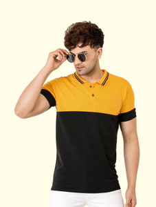 Leotude Colorblock Men Polo Neck Multicolor T-Shirt