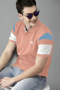 Dnk Striped Men Polo Neck Pink T-Shirt