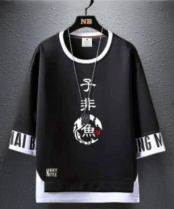NB NICKY BOY Printed Men Round Neck Black T-Shirt