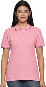 MELANGE CRAFT Solid Women Polo Neck Pink T-Shirt