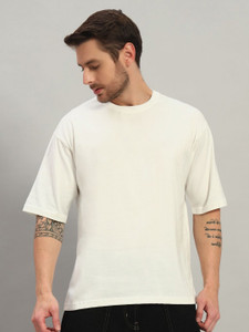 PockMAN Solid Men Round Neck White T-Shirt