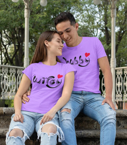 JH MART Printed Couple Round Neck Purple T-Shirt