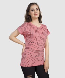 Monisha Plus Striped Women Round Neck Pink T-Shirt