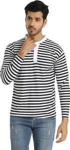 फैब शोर पुरुषों के लिए हेन्ली नेक धारीदार काला, सफेद टी-शर्ट