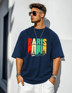 Hustle Tees Graphic Print, Typography Men Round Neck Navy Blue T-Shirt