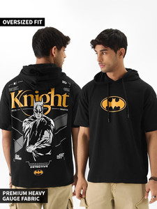 RED CLOVER Printed Men Hooded Neck Black T-Shirt